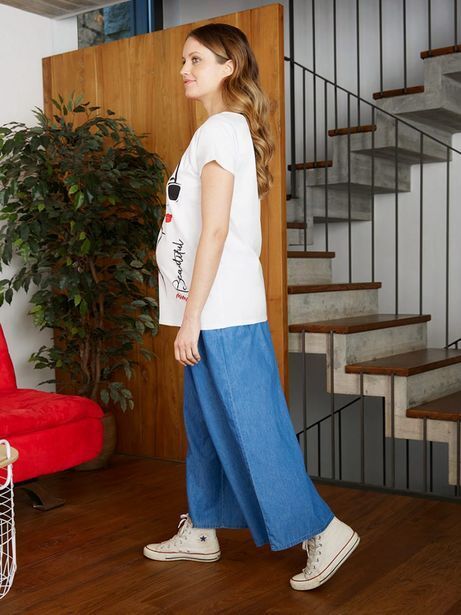 Pantalone premaman in chambray denim con fascia alta in vita offerta di  Prenatal