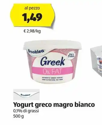 ALDI Yogurt greco magro bianco 500 g offerta