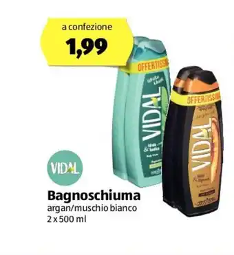 ALDI Vidal bagno schiuma argan / muschio bianco 2 x 500 ml offerta