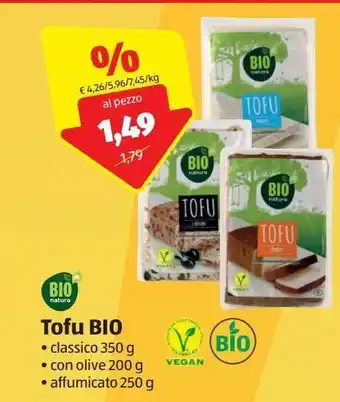 ALDI Tofu Bio Classico 350 g, con olive 200 g, affumicato 250 g offerta