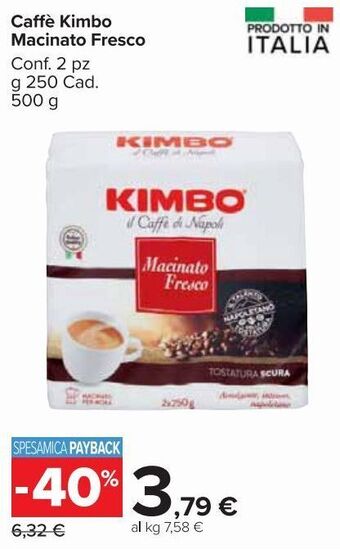Carrefour Market Kimbo Macinato Fresco Caffè 2 pz 250 g Cad. 500 g offerta