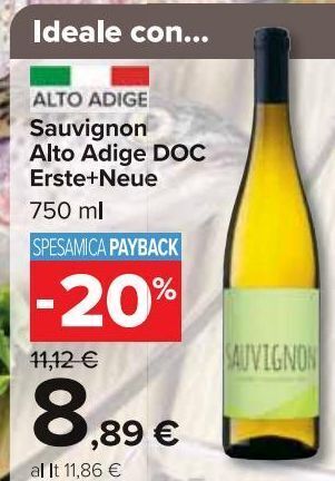 Carrefour Market Sauvignon Alto Adige DOC Erste+Neue 750 ml offerta