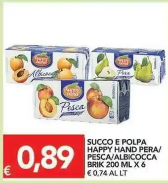 TuoDi Happy Hand Pera/Pesca/Albicocca Succo E Polpa Brik 200ml x 6 offerta