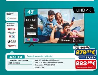 Euronics Tv led 43" ultra hd 4k offerta