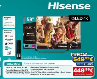 Euronics Tv qled 58" ultra hd 4k offerta