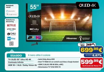 Euronics Tv oled 55" ultra hd 4k offerta
