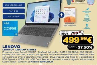 Euronics Lenovo lenovo - ideapad 3 15itl6 offerta