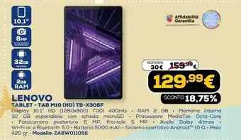 Euronics Lenovo tablet - tab m10 (hd) tb-x306f offerta