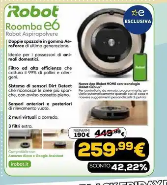 Euronics Roomba e6 robot aspirapolvere offerta