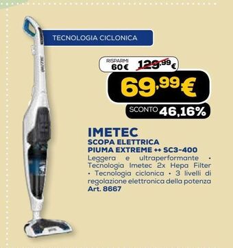 Euronics Imetec scopa elettrica piuma extreme ++ sc3-400 offerta
