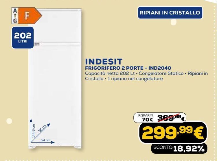 Indesit frigorifero 2 porte - ind2040 offerta di Euronics