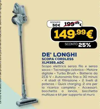 Euronics De' longhi scopa cordless xlm355.adc offerta
