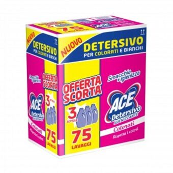 Ace lavatrice detersivo liquido igienizzante colorati 25 lavaggi 3 pezzi