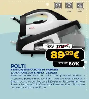 Euronics Polti ferro generatore di vapore la vaporella simply vs2020 offerta