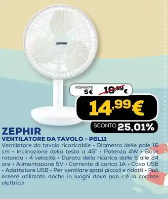 Euronics Zephir ventilatore da tavolo - pgl11 offerta