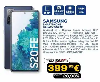 Euronics Samsung smartphone galaxy s20 fe offerta