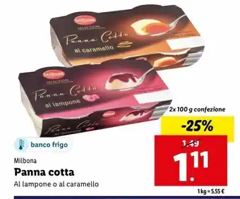 Lidl Milbona panan cotta al lampone o ala caramello 2x100g offerta