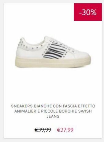Sneakers bianche con fascia effetto animalier e piccole borchie swish jeans  offerta di PittaRosso