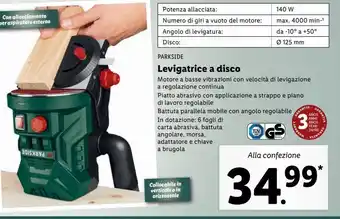 Lidl Levigatrice a disco parkside offerta