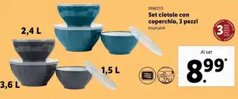 Lidl Set ciotole con coperchio 3 pezzi ernesto offerta