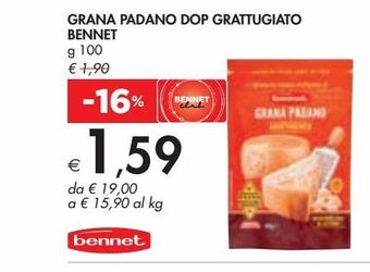 Grana padano dop grattugiato bennet g 100