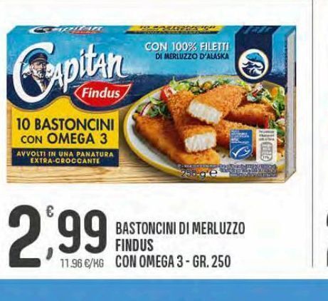 Bastoncini di merluzzo findus con omega 3 gr 250 offerta di Eurospar