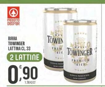 Eurospar Birra towinger lattina cl 33 offerta