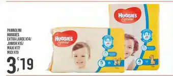 Eurospar Pannolini huggies extra large x 14 / junior x 15 maxi x 17 / midi x19 offerta