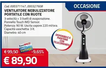 Eurobrico Ventilatore nebulizzatore portatile con ruote offerta