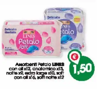 Assorbenti petalo lines con ali x12 anatomico x13 notte x9, extra large x10, soft con ali x16, soft notte x12