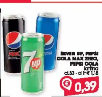 Despar Seven up, pepsi cola max zero, pepsi cola lattina offerta