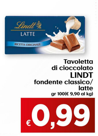 Maxi Supermercati Lindt Tavoletta di Cioccolato Fondente Classico/Latte 100gr offerta