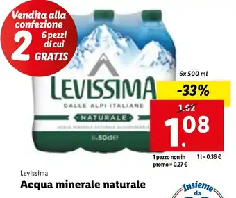 Lidl Levissima Acqua minerale naturale 6x 500 ml offerta