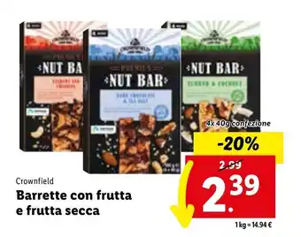 Lidl Crownfield Barrette con frutta e frutta secca 4x 40 g offerta