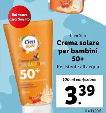 Lidl Cien Sun Crema solare per bambini 50+ 100 ml offerta