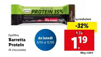 Lidl Equilibra Barretta Protein 45 g offerta