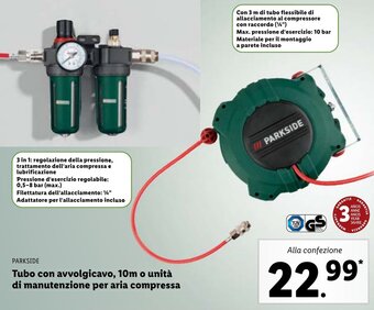 Lidl Parkside Tubo con avvolgicavo, 10m o unità di manutenzione per aria compressa offerta