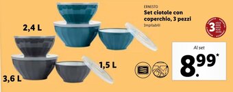 Lidl Ernesto Set ciotole con coperchio, 3 pezzi offerta