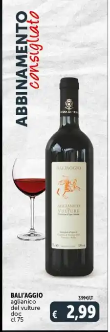 Deco Supermercati Bali'aggio aglianico del vulture doc 75 cl offerta