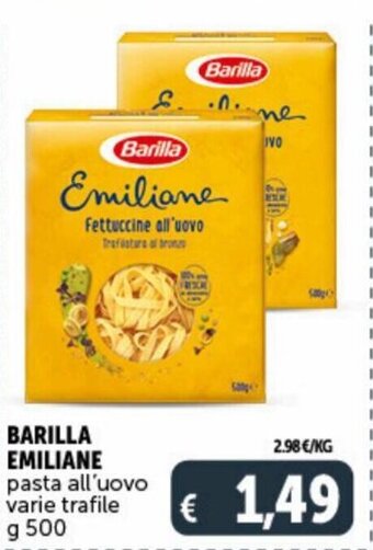 Deco Supermercati Barilla Emiliane pasta all'uovo varie trafile 500 g offerta