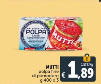 Deco Supermercati Mutti Polpa fine di pomodoro 400 g x 3 offerta