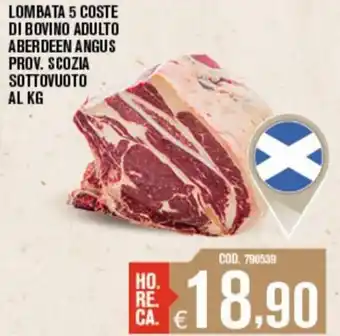 Adhoc Lombata 5 coste di bovino adulto aberdeen angus prov. scozia sottovuoto al kg offerta