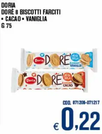 Adhoc Doria Dorè 8 Biscotti Farciti/Cacao/Vaniglia G 75 offerta