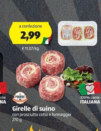 ALDI Il podere girelle di suino con prosciutto cotto e formaggio 270 g offerta