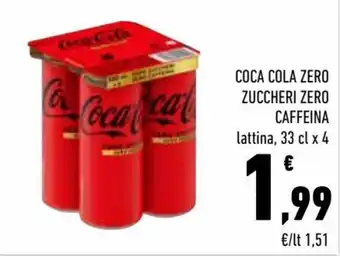 Conad City Coca-Cola zero zuccheri zero caffeina lattina, 33 cl x 4 offerta