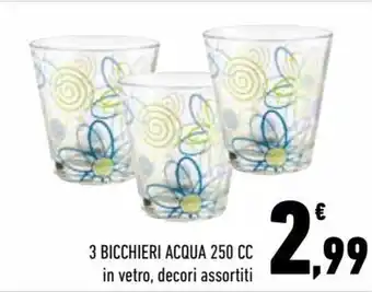 Conad City 3 bicchieri acqua 250 cc in vetro, decori assortiti offerta