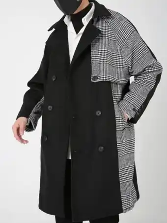 SHEIN Hombres abrigo de pata de gallo de manga raglán con botones con bolsillos oblicuos oferta