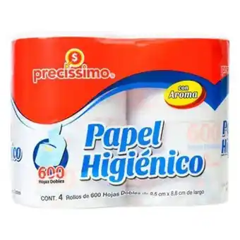 Soriana Híper Papel higiénico precíssimo 4 rollos con 600 hojas dobles oferta