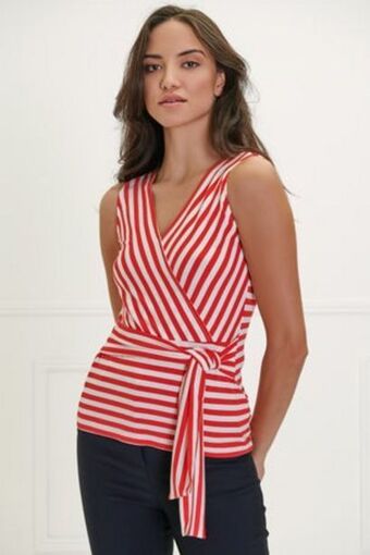 Top escote v amarre  blanco/rojo