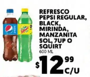 Merco Refresco Pepsi Regular, Black, Mirinda, Manzanita Sol, 7up o Squirt 600 ml oferta